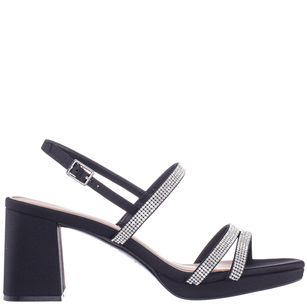 Berna Black Satin Block-Heel Platform Sandals | Nina Shoes