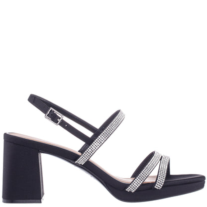 Berna Black Satin Block-Heel Platform Sandals | Nina Shoes