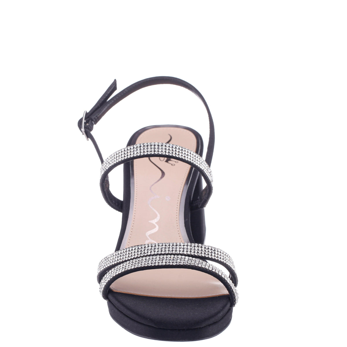 Berna Black Satin Block-Heel Platform Sandals | Nina Shoes
