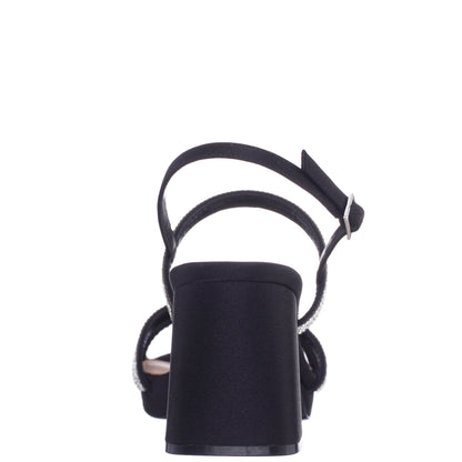 Berna Black Satin Block-Heel Platform Sandals | Nina Shoes