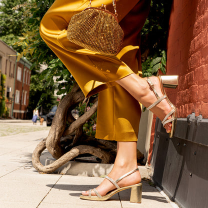 Berna Platino Metallic Block-Heel Platform Sandals | Nina Shoes