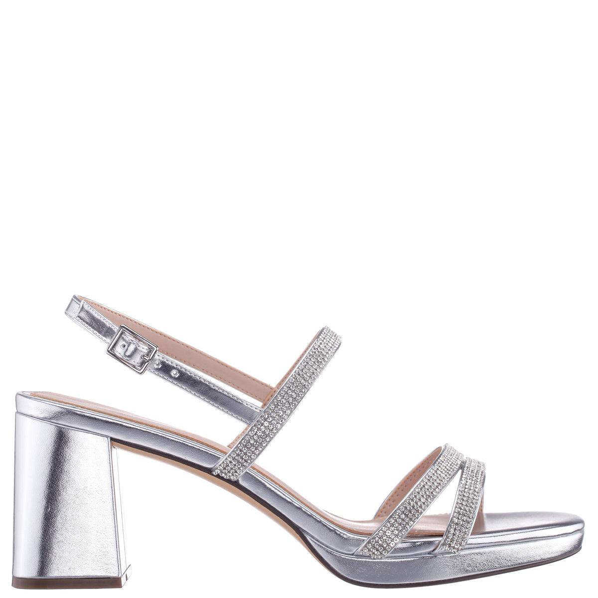 Berna Silver Metallic Block-Heel Platform Sandals | Nina Shoes