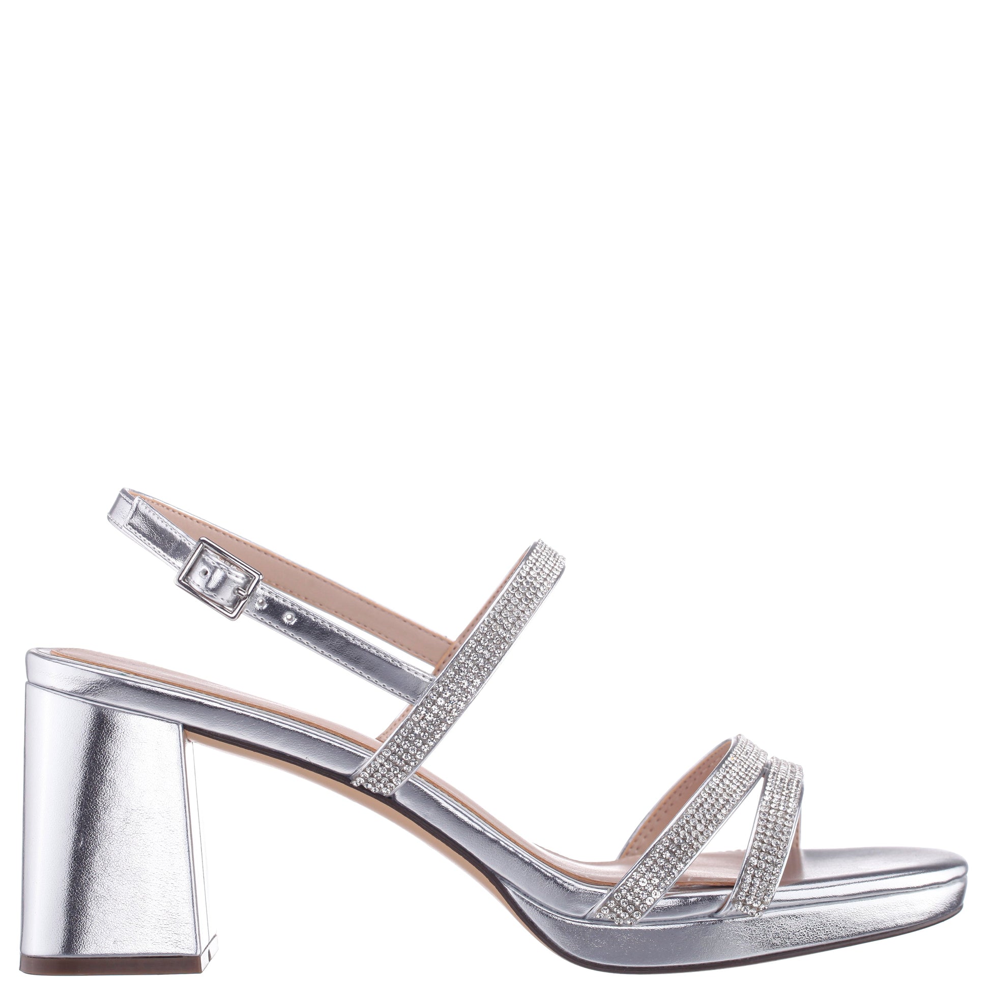 Berna Silver Metallic Block-Heel Platform Sandals | Nina Shoes