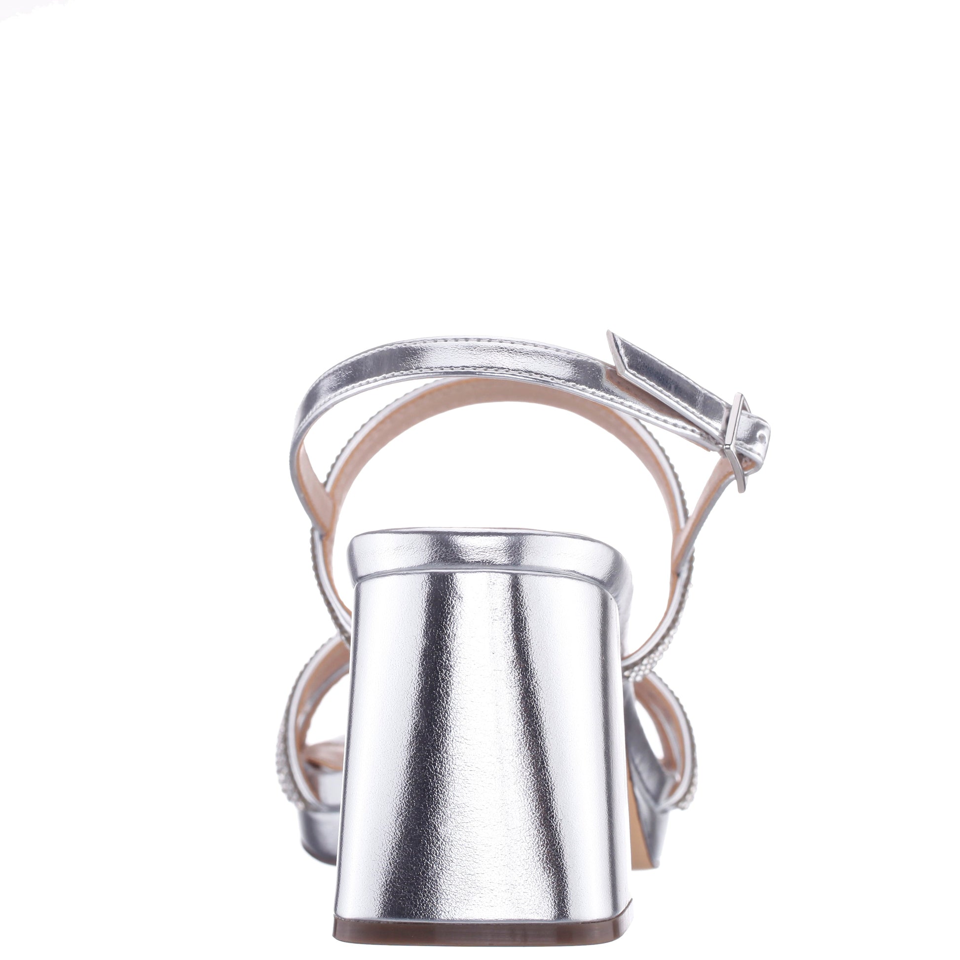 Berna Silver Metallic Block-Heel Platform Sandals | Nina Shoes