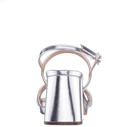 Berna Silver Metallic Block-Heel Platform Sandals | Nina Shoes