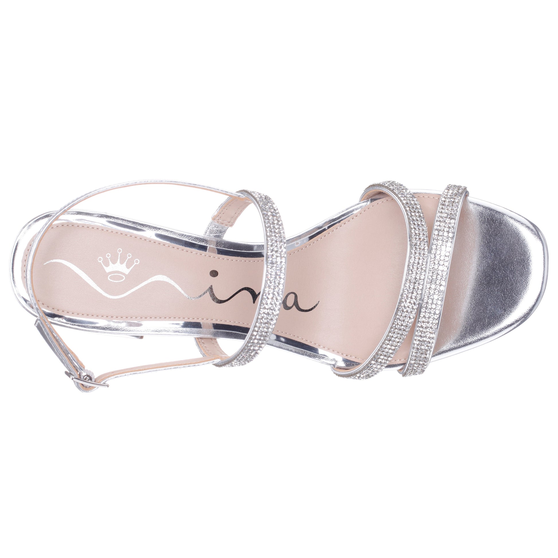Berna Silver Metallic Block-Heel Platform Sandals | Nina Shoes