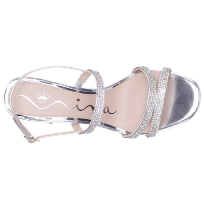 Berna Silver Metallic Block-Heel Platform Sandals | Nina Shoes