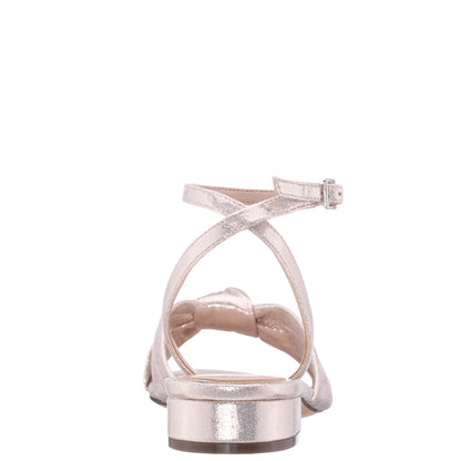 Sulma Platino Metallic Suedette Block-Heel Flat Sandals with Ankle-Strap | Nina Shoes
