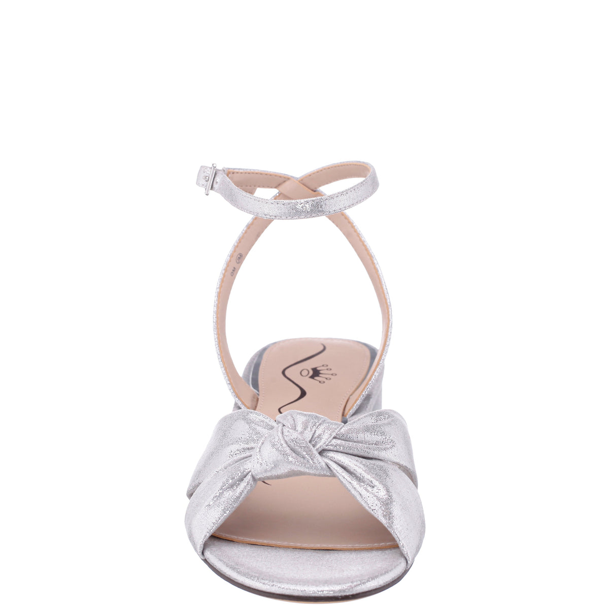 Sulma Silver Metallic Suedette Block-Heel Flat Sandals with Ankle-Strap | Nina Shoes