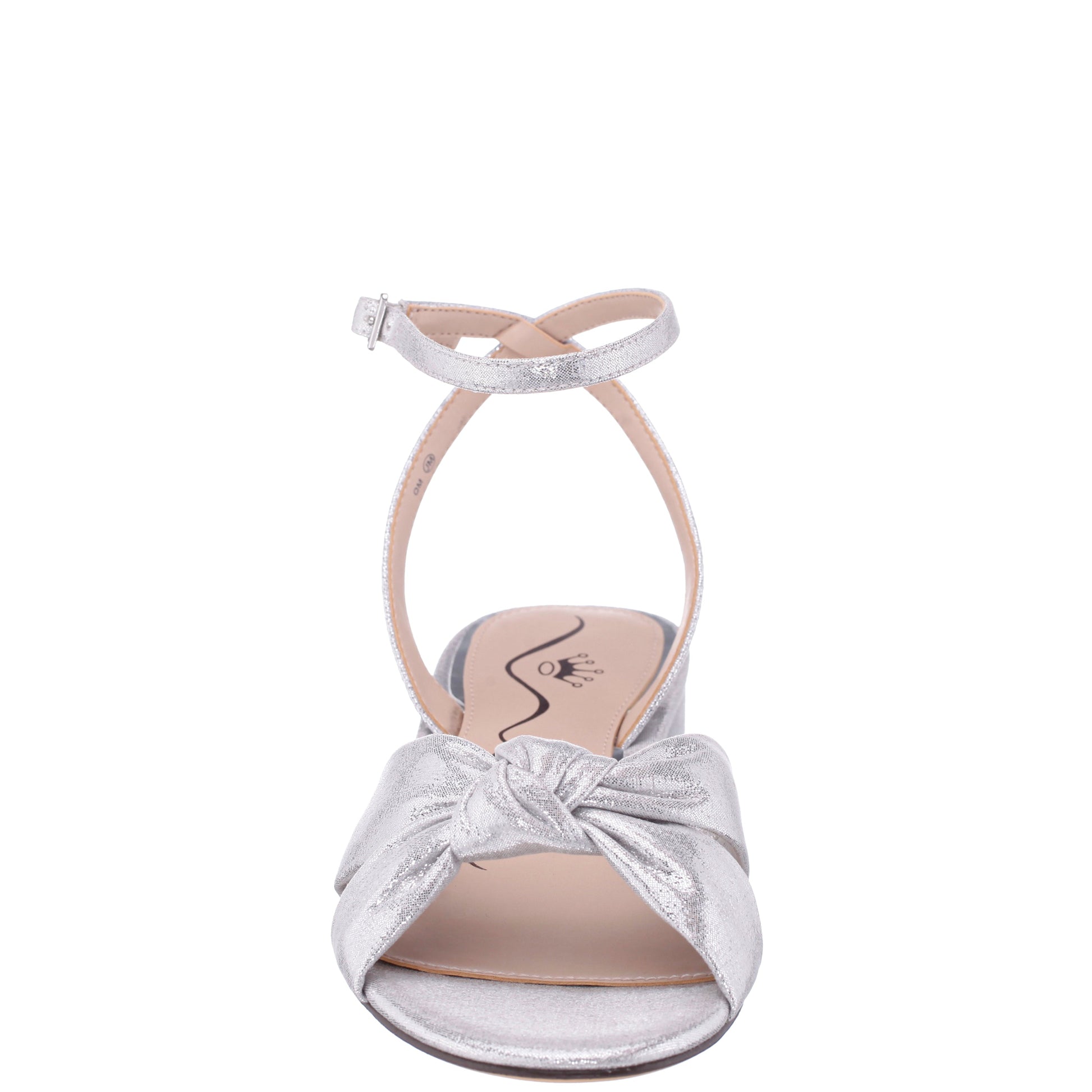 Sulma Silver Metallic Suedette Block-Heel Flat Sandals with Ankle-Strap | Nina Shoes