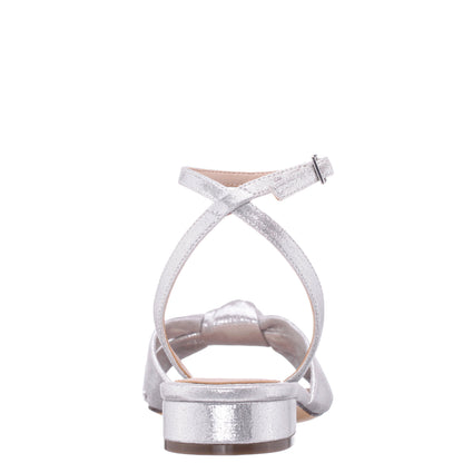 Sulma Silver Metallic Suedette Block-Heel Flat Sandals with Ankle-Strap | Nina Shoes