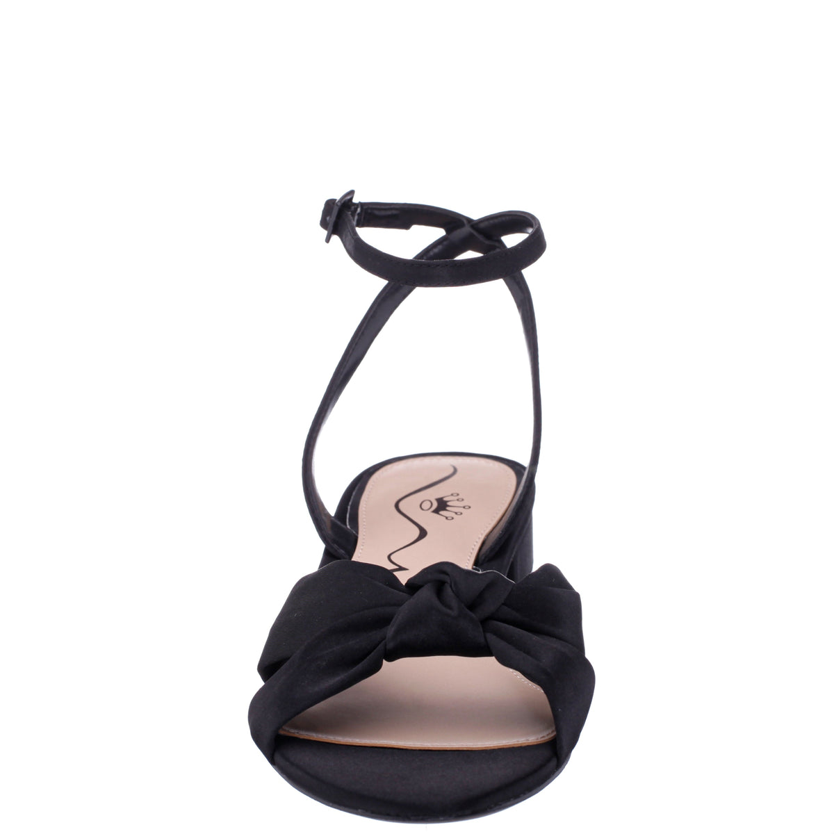 Sulma Black Satin Block-Heel Flat Sandals with Ankle-Strap | Nina Shoes