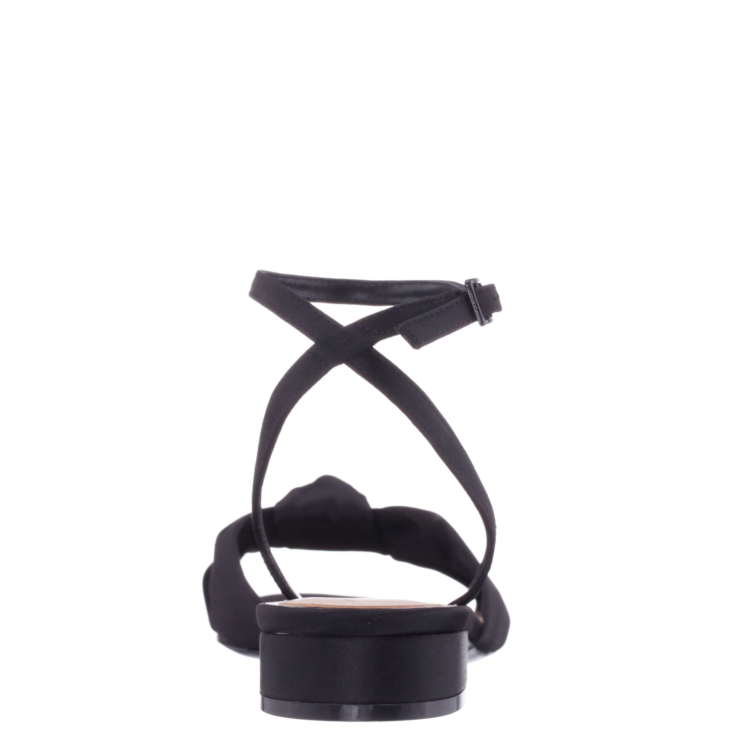 Sulma Black Satin Block-Heel Flat Sandals with Ankle-Strap | Nina Shoes