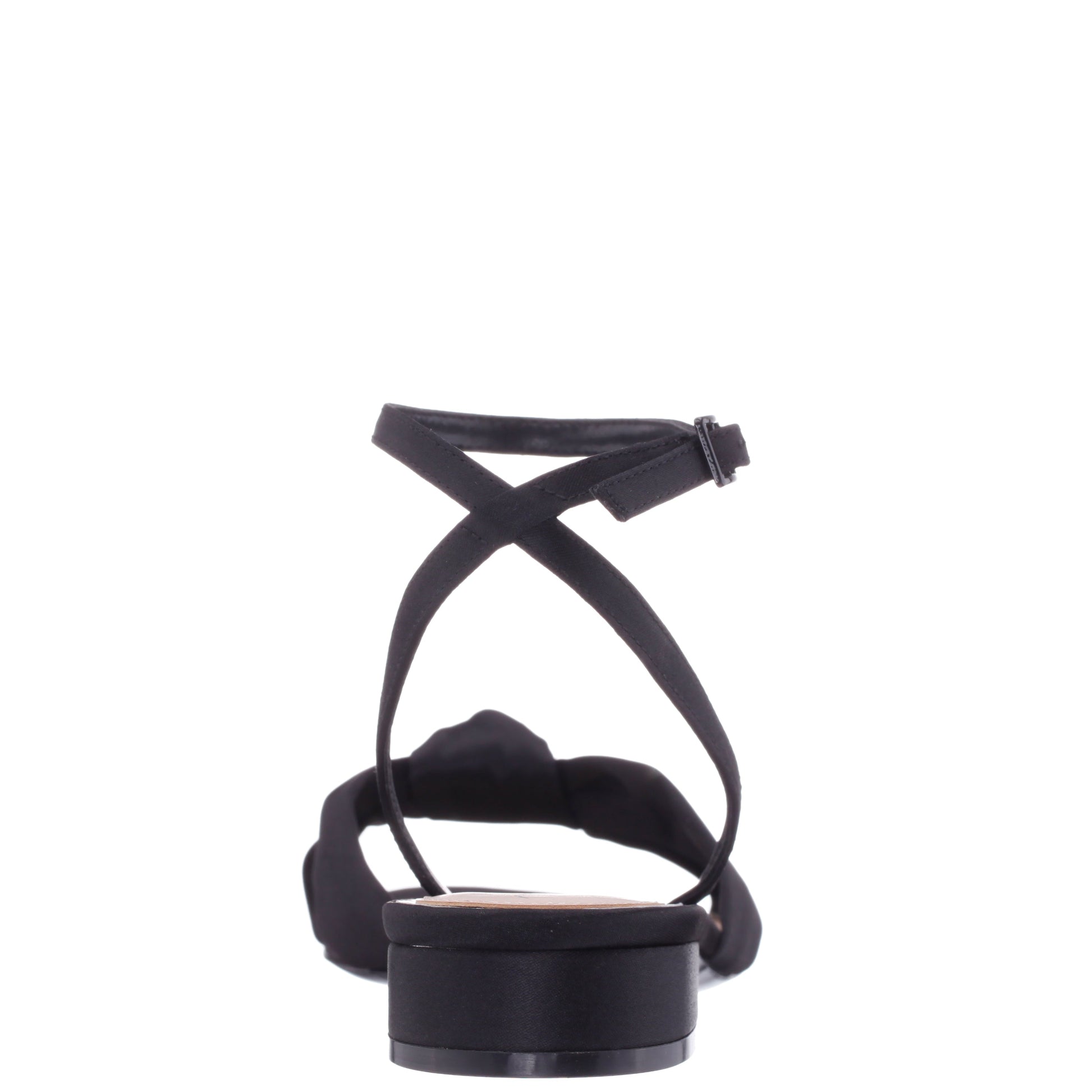 Sulma Black Satin Block-Heel Flat Sandals with Ankle-Strap | Nina Shoes