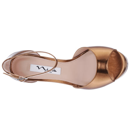 Famia Brown Metallic Stiletto Platform Sandals with Ankle-Strap | Nina Shoes