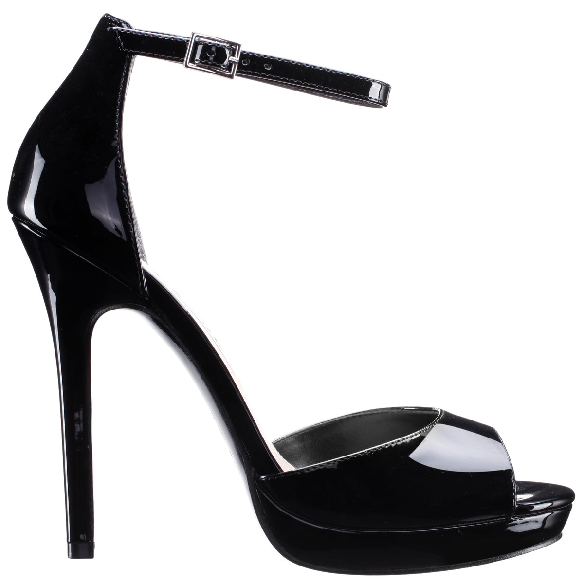 Famia Black Patent Leatherette Stiletto Platform Sandals with Ankle-Strap | Nina Shoes