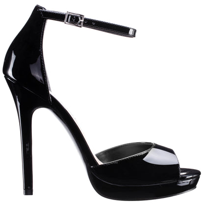 Famia Black Patent Leatherette Stiletto Platform Sandals with Ankle-Strap | Nina Shoes