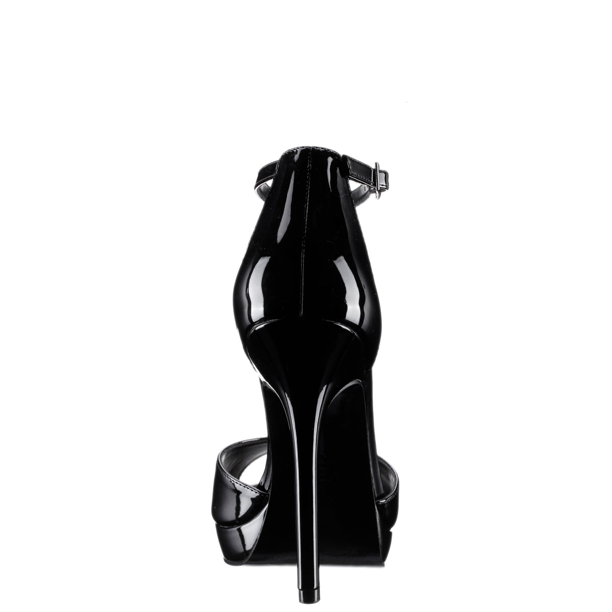 Famia Black Patent Leatherette Stiletto Platform Sandals with Ankle-Strap | Nina Shoes