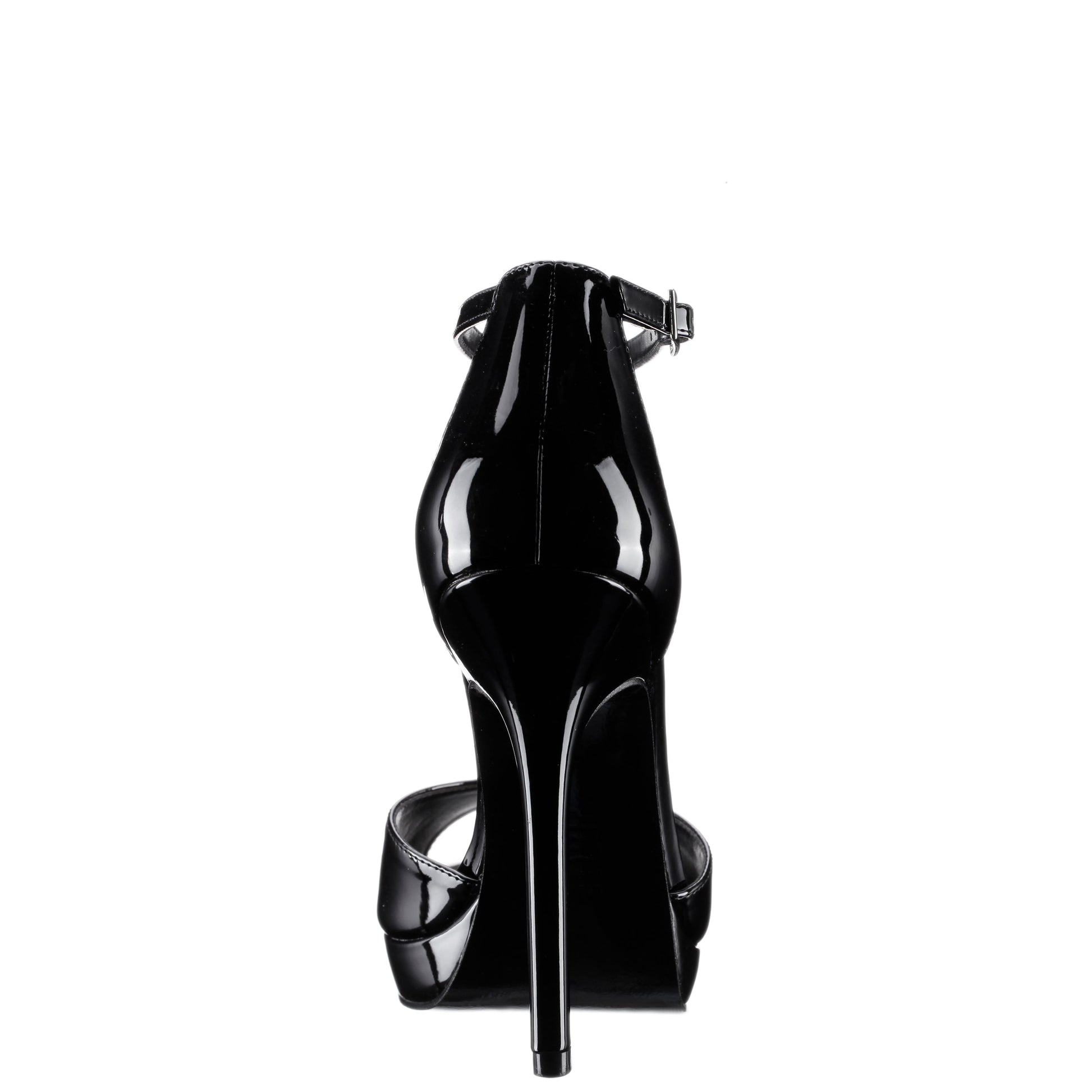 Famia Black Patent Leatherette Stiletto Platform Sandals with Ankle-Strap | Nina Shoes
