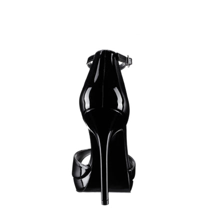 Famia Black Patent Leatherette Stiletto Platform Sandals with Ankle-Strap | Nina Shoes