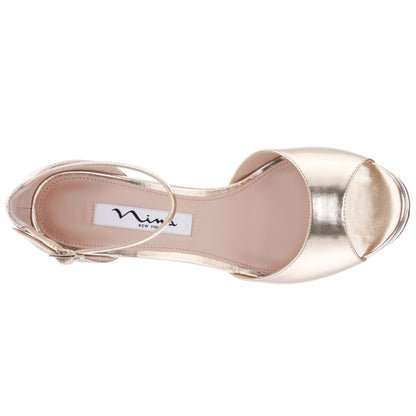 Famia Platino Metallic Stiletto Platform Sandals with Ankle-Strap | Nina Shoes