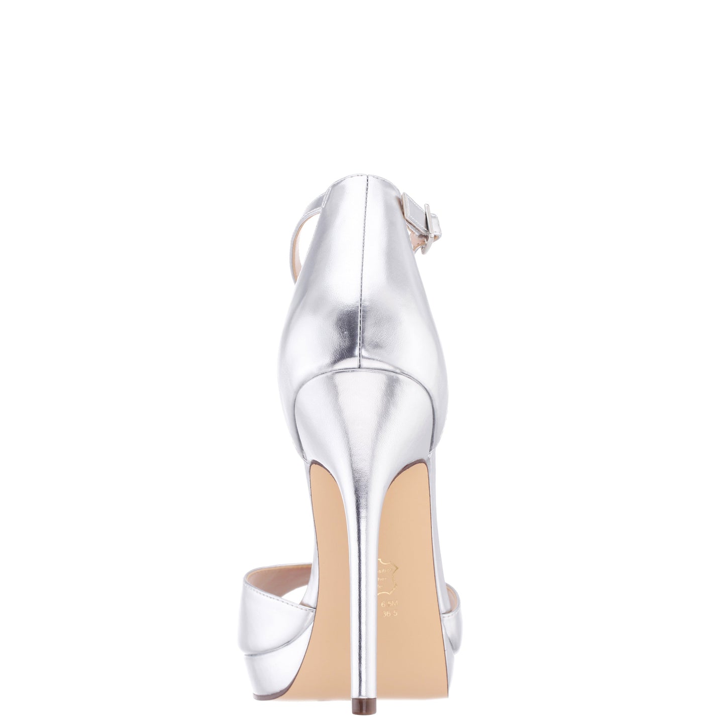 Famia Silver Metallic Stiletto Platform Sandals with Ankle-Strap | Nina Shoes