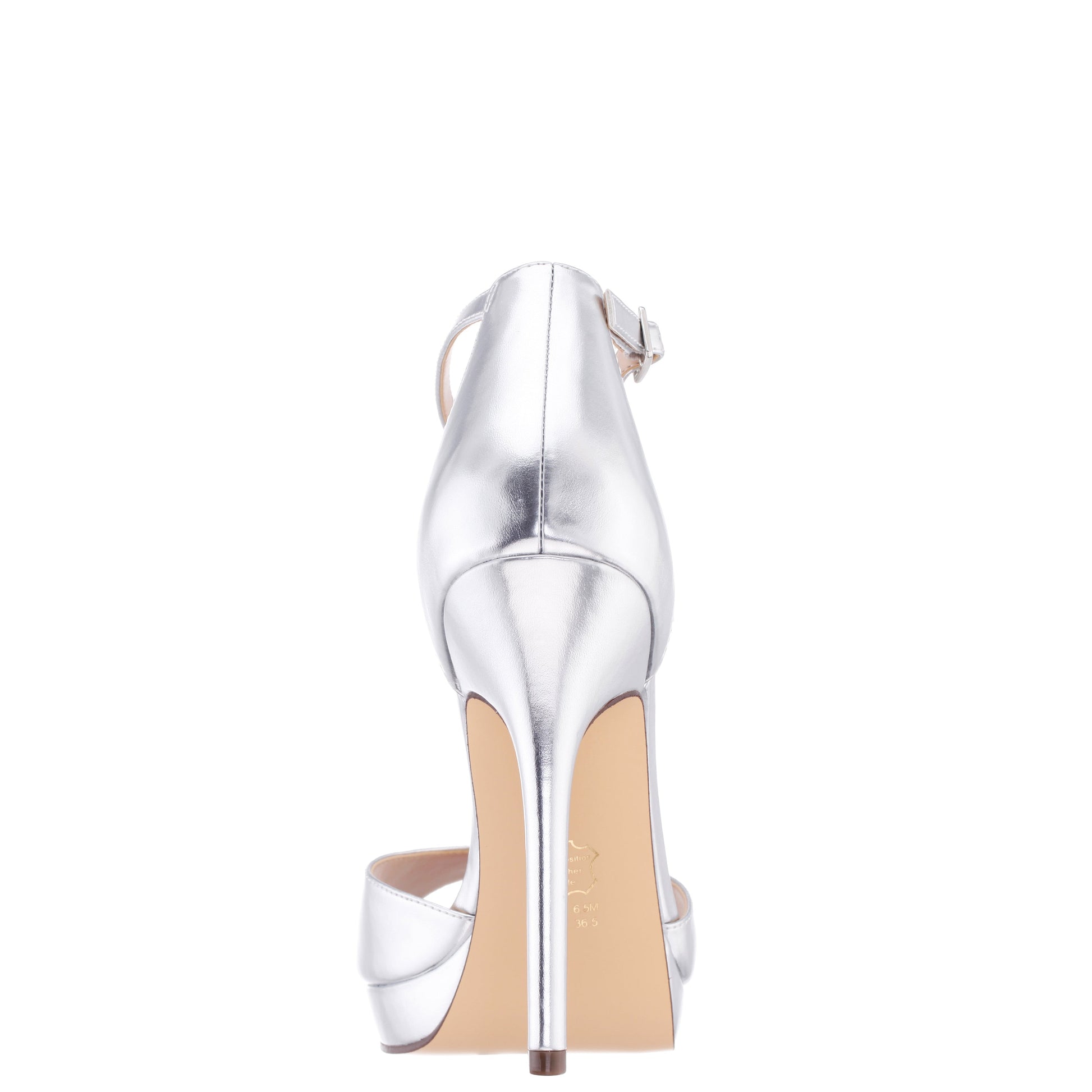 Famia Silver Metallic Stiletto Platform Sandals with Ankle-Strap | Nina Shoes