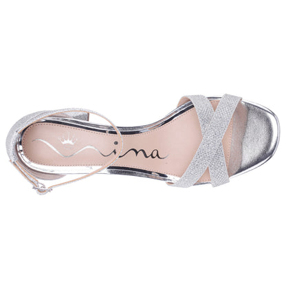 Berneta Silver Block-Heel Platform Sandals | Nina Shoes