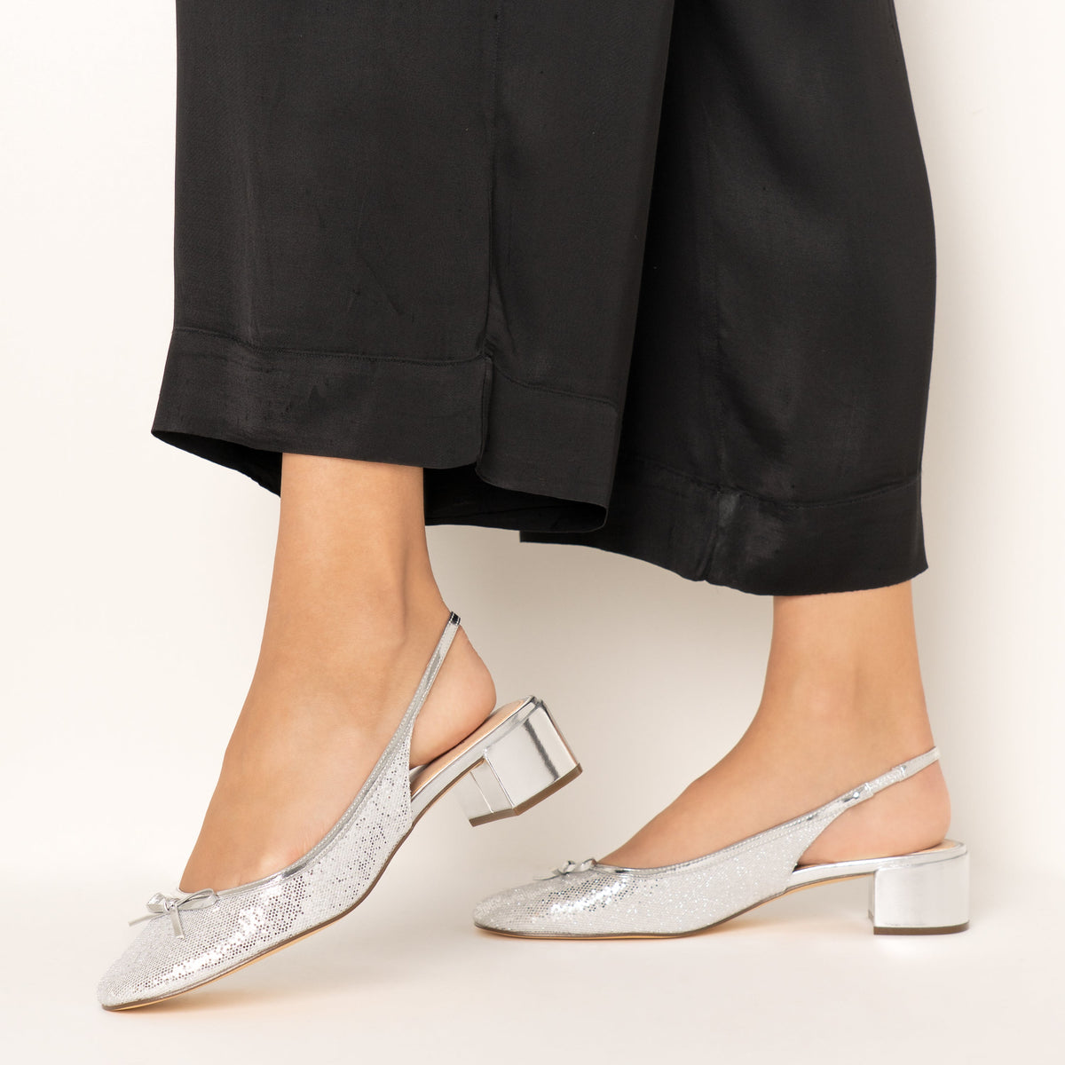 Kourtny Silver Block-Heel Pumps | Nina Shoes
