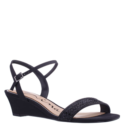 Vonda Black Satin Low-Heel Wedge Sandal | Nina Shoes