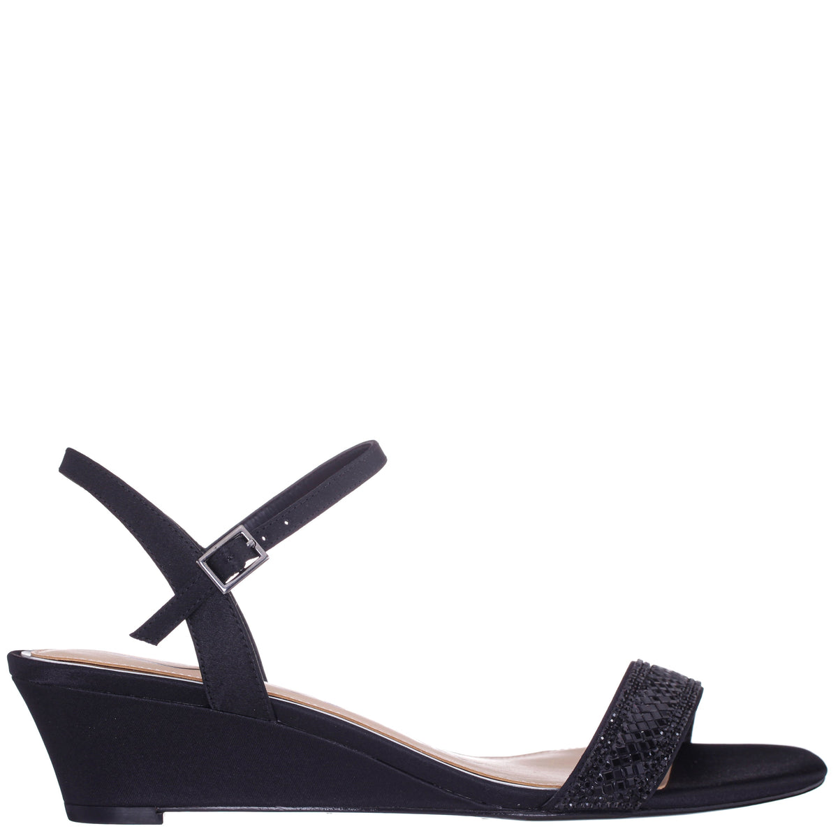 Vonda Black Satin Low-Heel Wedge Sandal | Nina Shoes