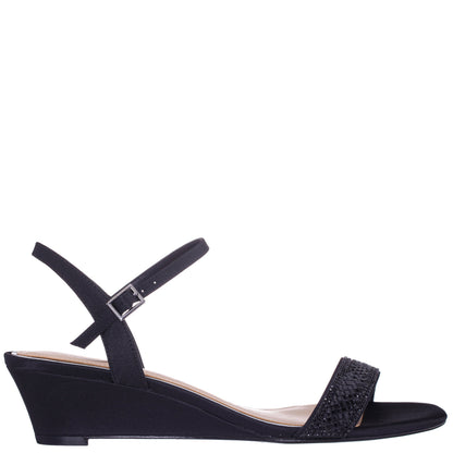 Vonda Black Satin Low-Heel Wedge Sandal | Nina Shoes