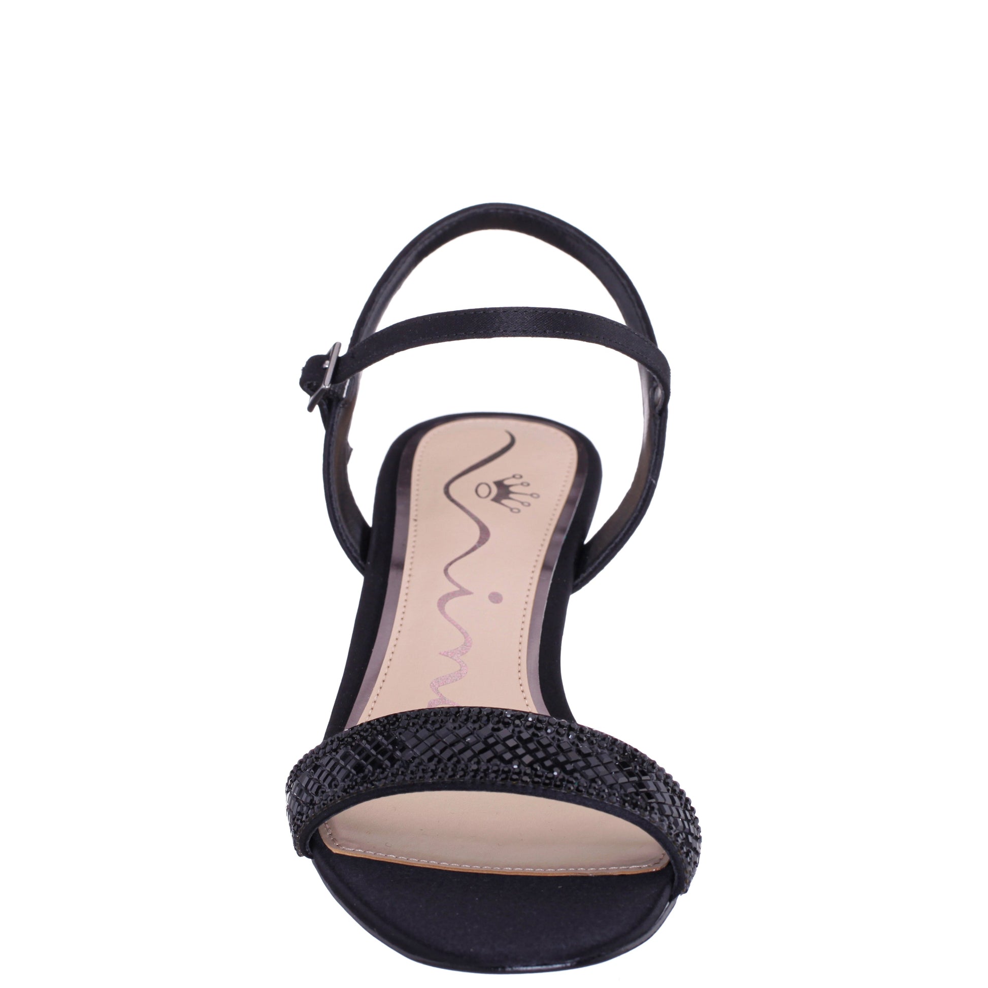 Vonda Black Satin Low-Heel Wedge Sandal | Nina Shoes