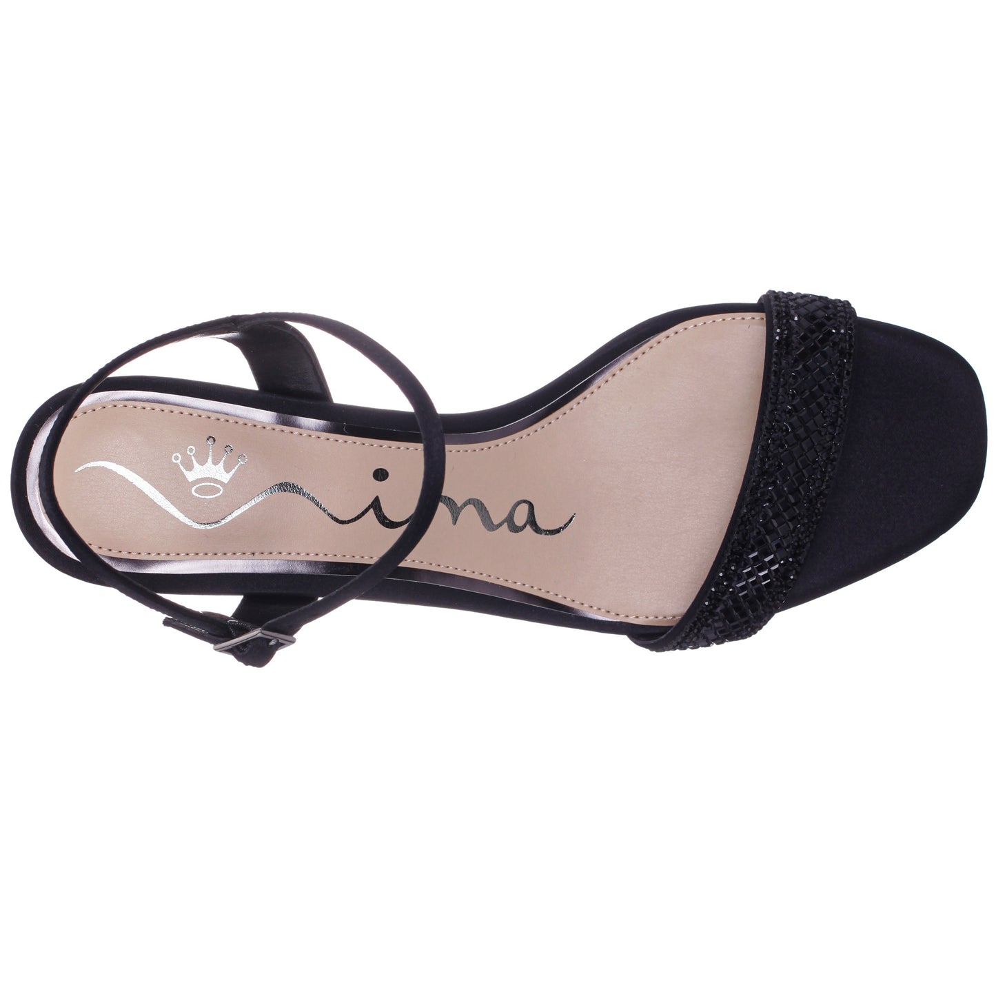 Vonda Black Satin Low-Heel Wedge Sandal | Nina Shoes