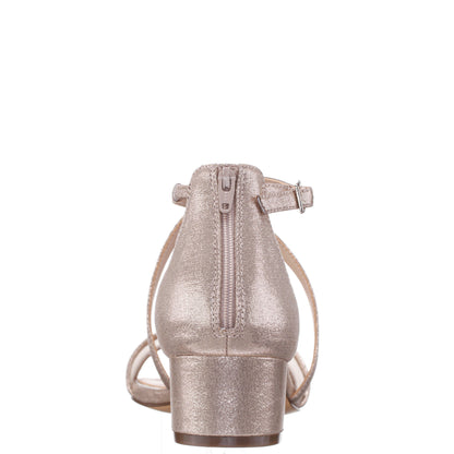 Ginette Yellow Metallic Shimmer Foil With Mesh Block-Heel Sandals with Ankle-Strap | Nina Shoes