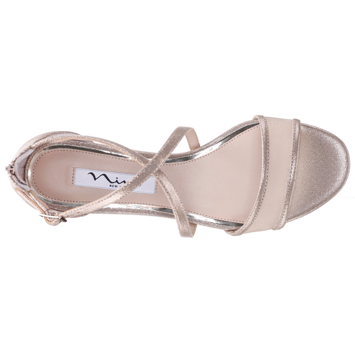 Ginette Yellow Metallic Shimmer Foil With Mesh Block-Heel Sandals with Ankle-Strap | Nina Shoes
