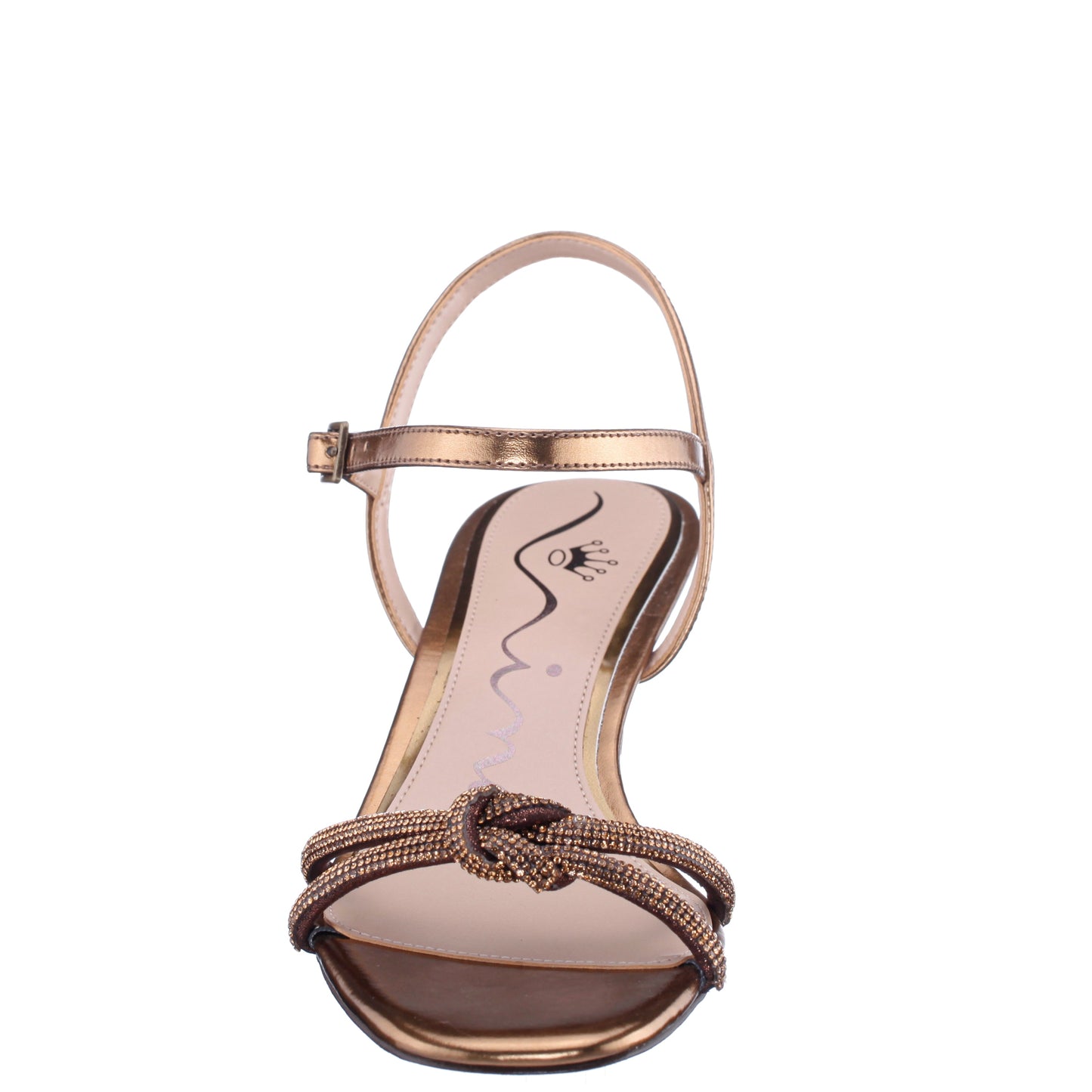 Valeria Brown Glaze with Matching Rhinestone Knot on a Demi-Wedge with Ankle-Strap | Nina Shoes