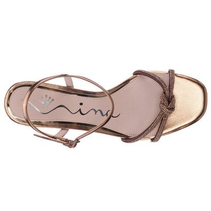 Valeria Brown Glaze with Matching Rhinestone Knot on a Demi-Wedge with Ankle-Strap | Nina Shoes