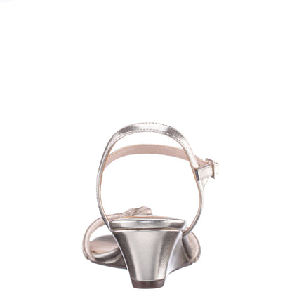 Valeria Platino Glaze with Clear Rhinestone Knot on a Demi-Wedge with Ankle-Strap | Nina Shoes