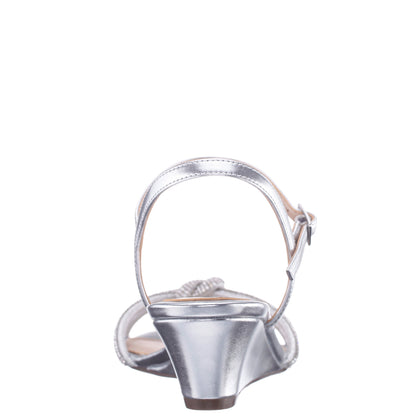 Valeria Silver Glaze with Clear Rhinestone Knot on a Demi-Wedge with Ankle-Strap | Nina Shoes