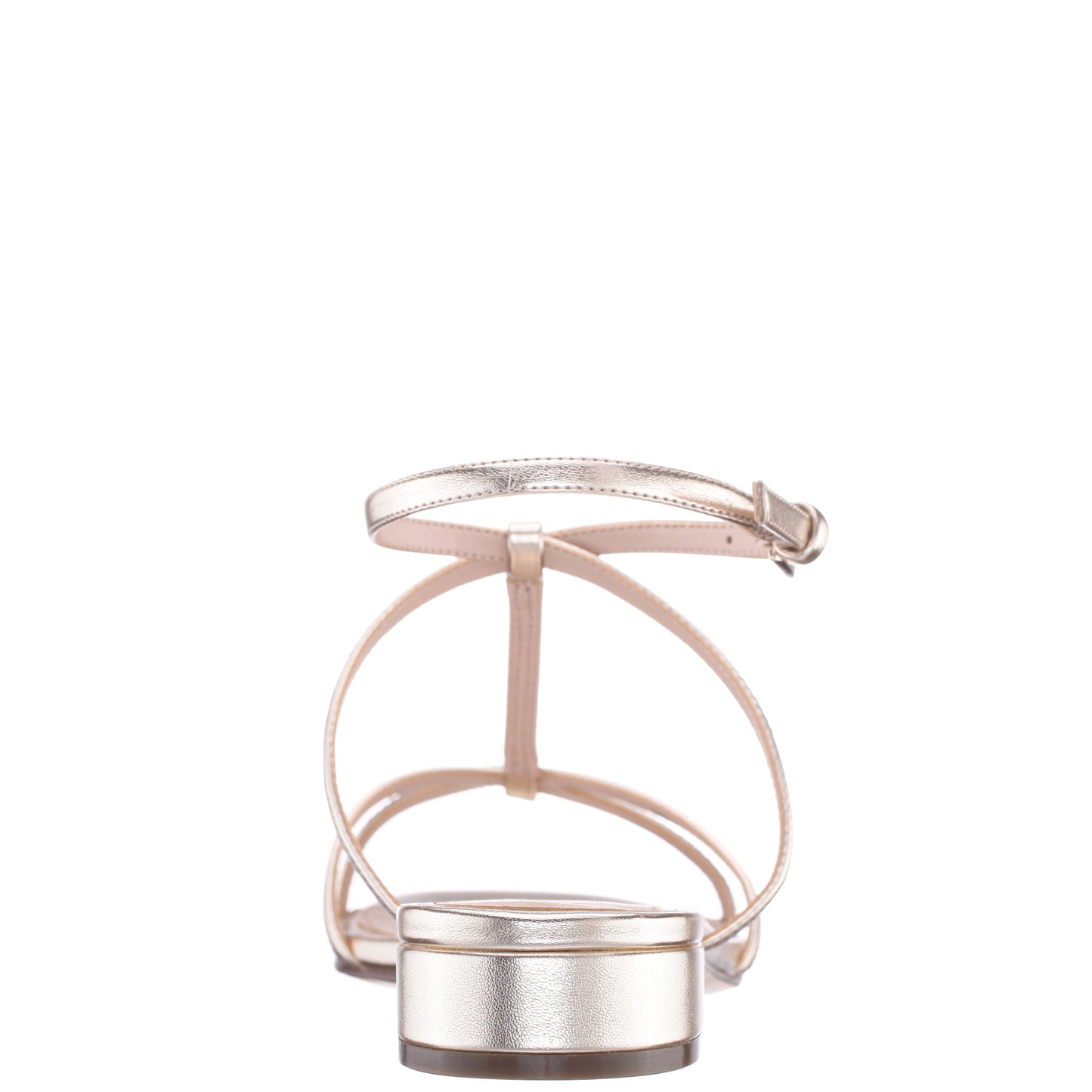 Sasha Platino Metallic Foil with Rhinestone T-Strap Flat with a Block-Heel and Ankle-Strap | Nina Shoes
