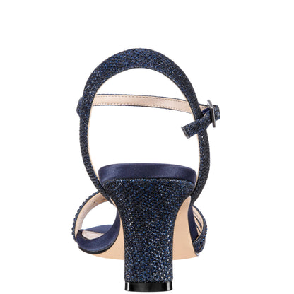 Nelena Blue Textured Metallic with Matching Crystals Low-Heel Sandals with Ankle-Strap | Nina Shoes