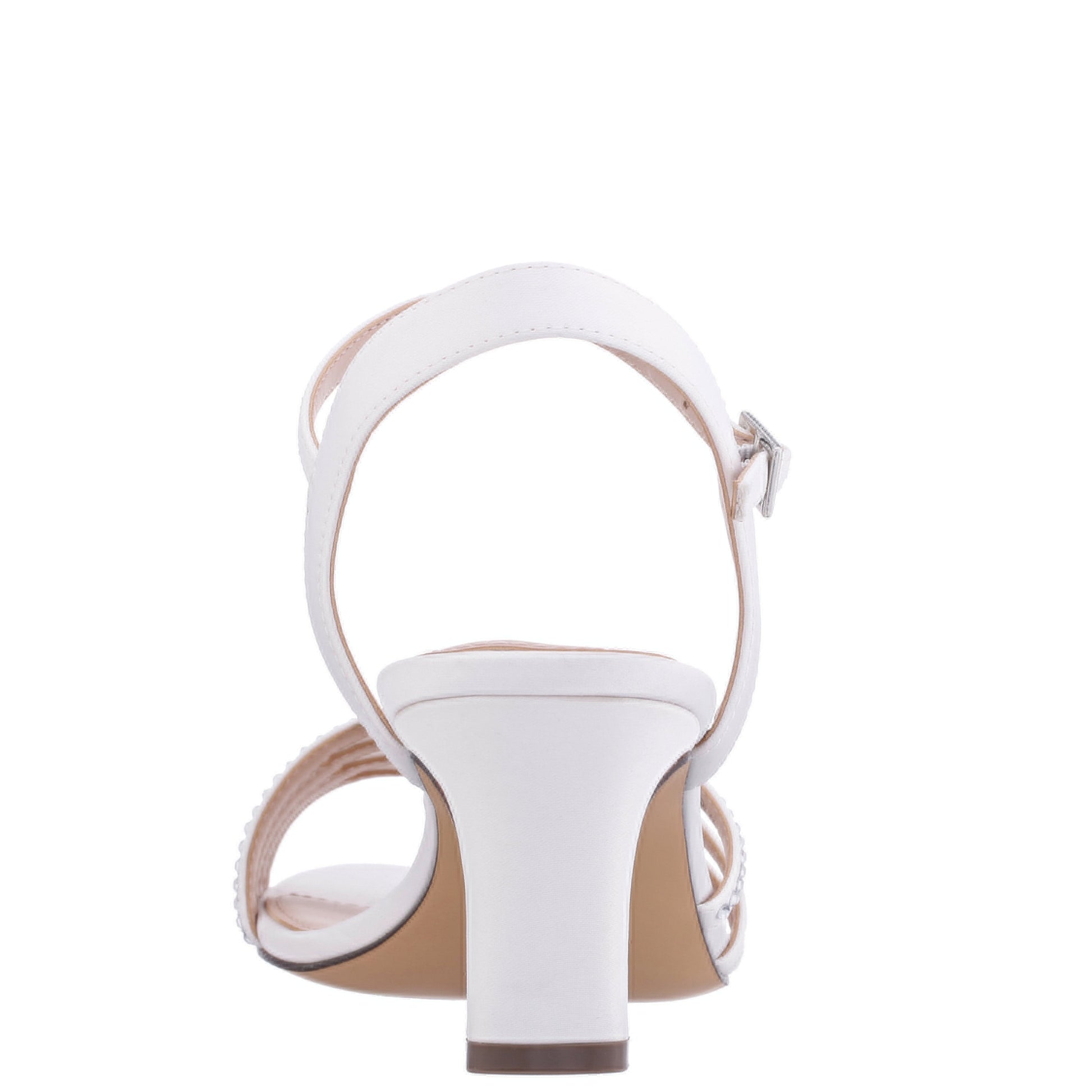 Nelena White Satin with Clear Crystals Low-Heel Sandals with Ankle-Strap | Nina Shoes