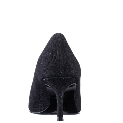Neya Black Textured Metallic Mid-Heel Pumps with Jeweled Buckle | Nina Shoes