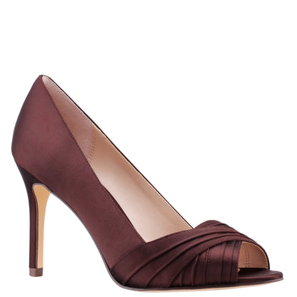 Rhiyana Brown Satin Peep Toe High-Heel Classic Pump | Nina Shoes