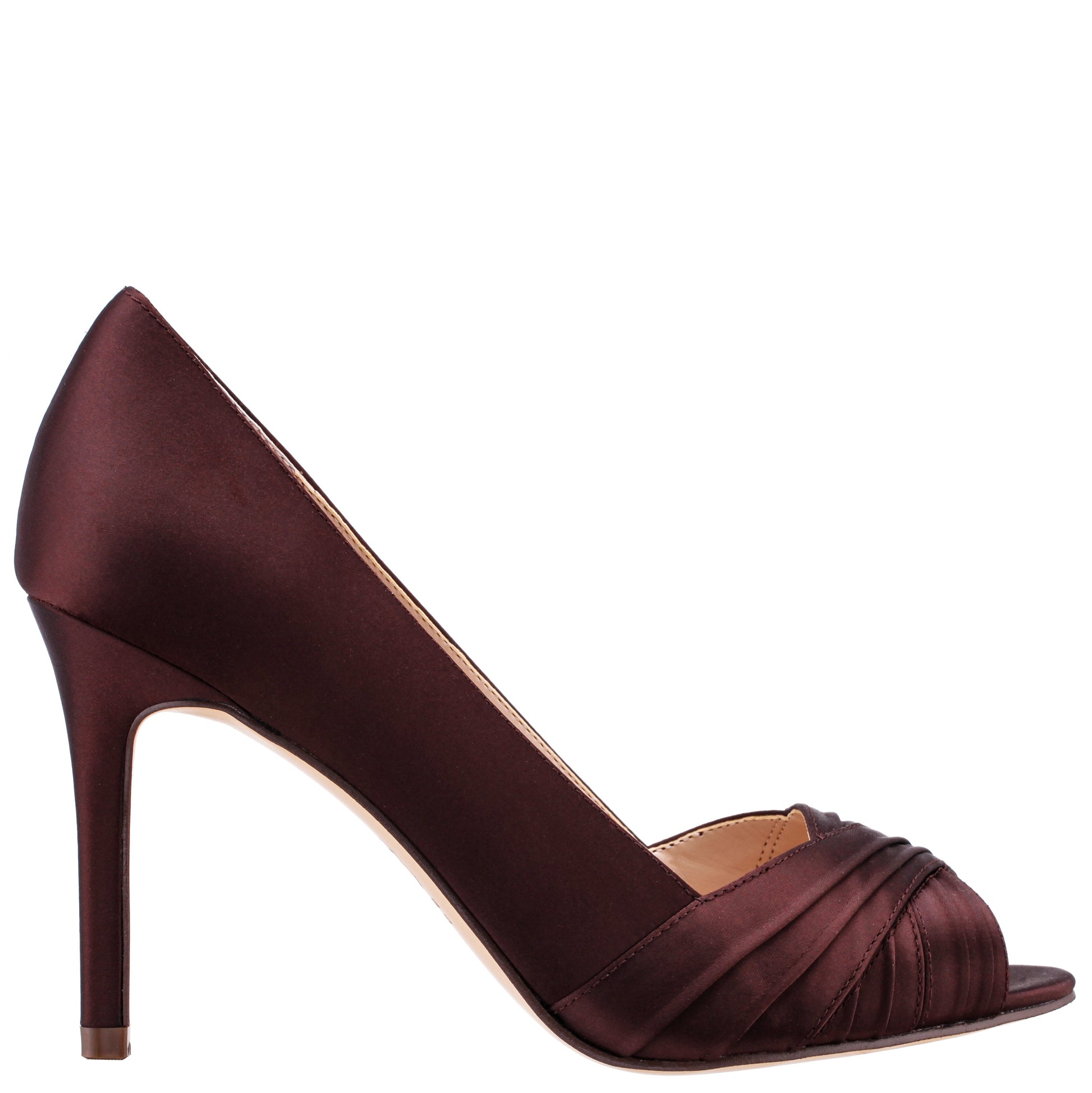 Rhiyana Brown Satin Peep Toe High-Heel Classic Pump | Nina Shoes