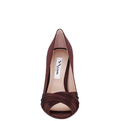 Rhiyana Brown Satin Peep Toe High-Heel Classic Pump | Nina Shoes