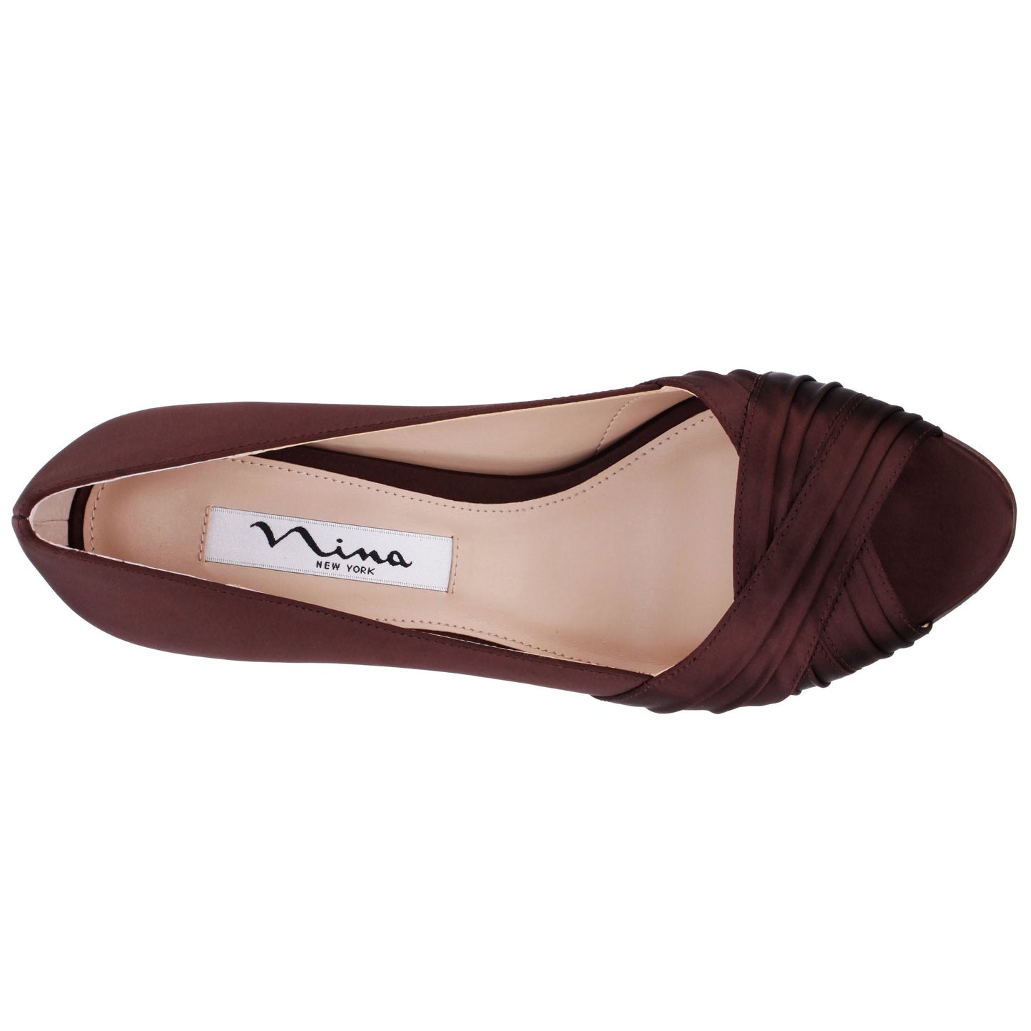 Rhiyana Brown Satin Peep Toe High-Heel Classic Pump | Nina Shoes