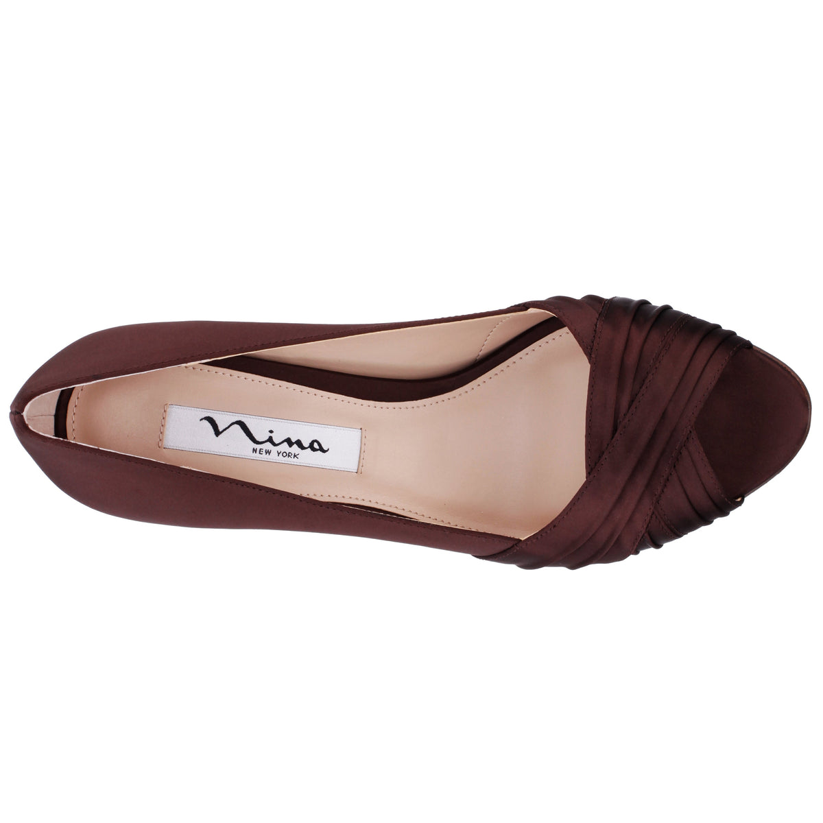 Rhiyana Brown Satin Peep Toe High-Heel Classic Pump | Nina Shoes