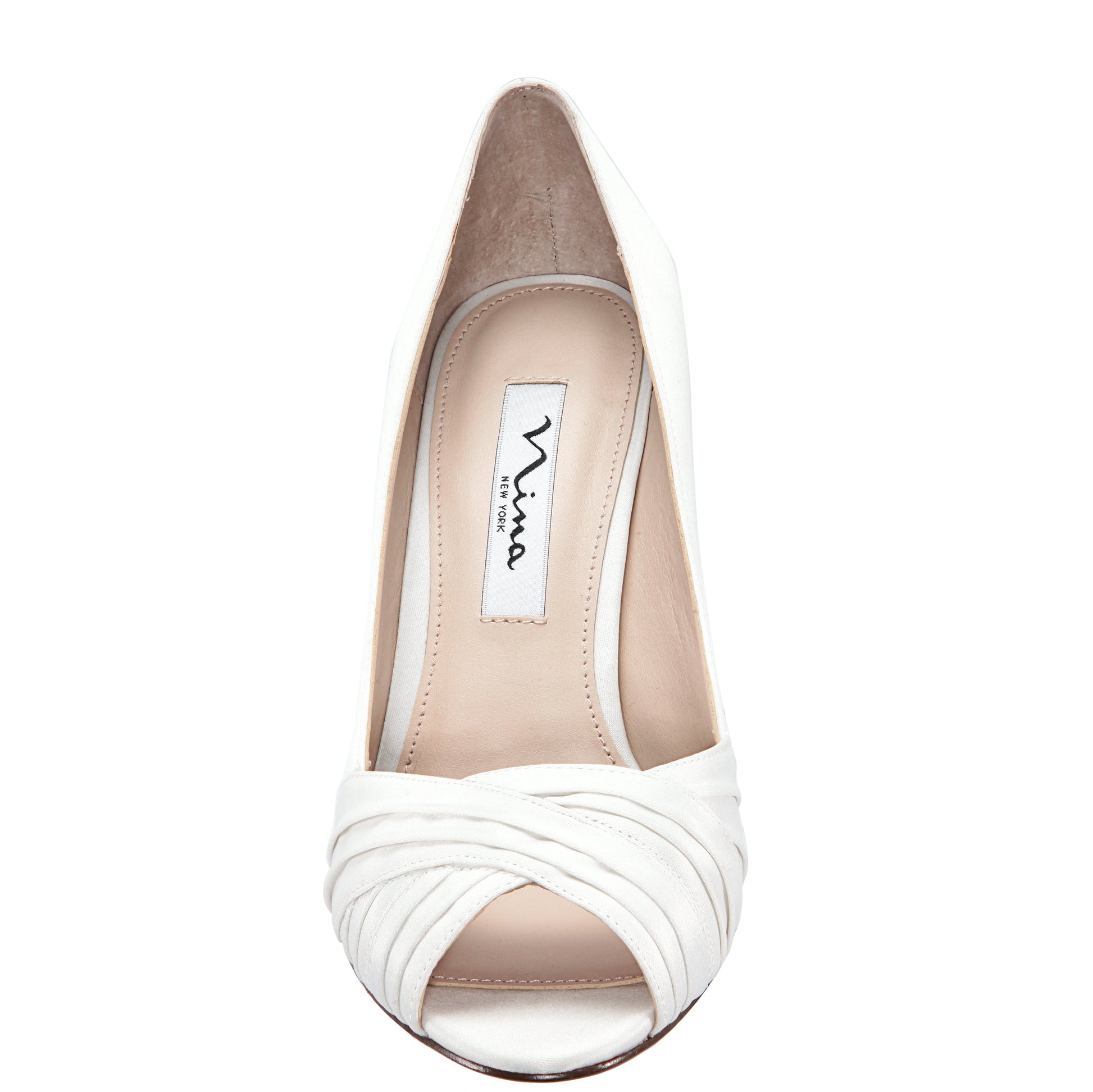 Rhiyana White Satin Peep Toe High-Heel Classic Pump | Nina Shoes
